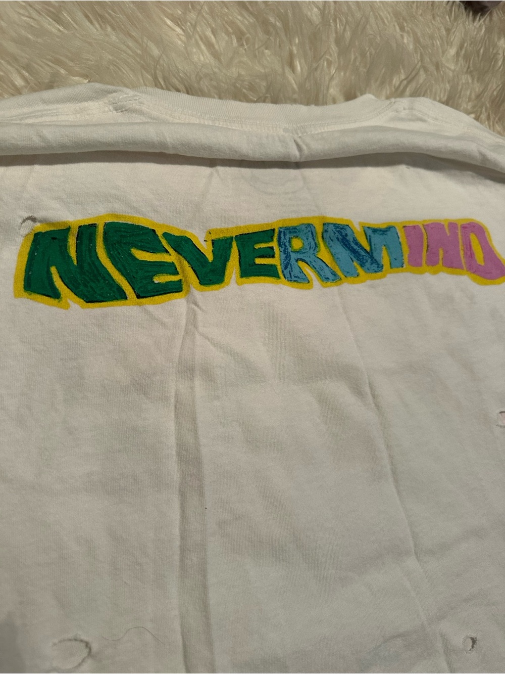Urban Outfitters Nirvana Logo Tee - White with Pink, Green, Blue, Yellow - Picture 5 of 5